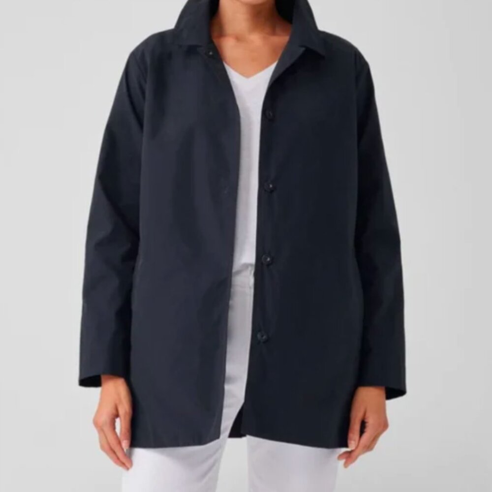 Eileen Fisher Light Cotton Nylon Car Coat Easy Fit, Thigh Length Women’s Size M
